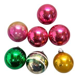 Vintage Made In USA Shiny Brite Glass Christmas Ornaments Set Of 7 Pink Gold